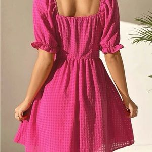 Hot Pink Puff Sleeve Dress